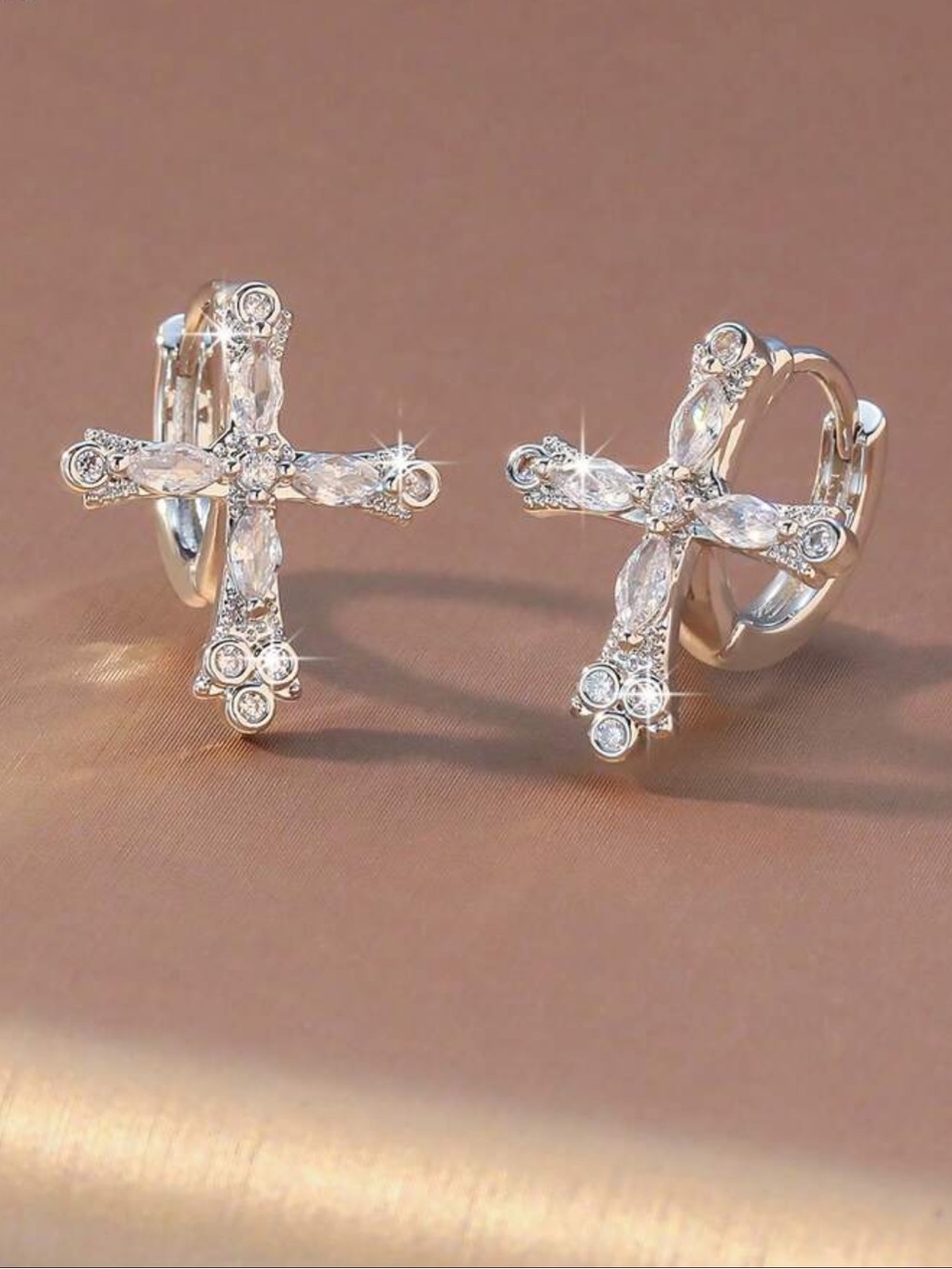 Silver Cross Crystal Hoop Earrings - Women Jewelry